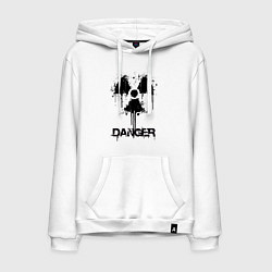 Толстовка-худи хлопковая мужская Danger radiation symbol, цвет: белый