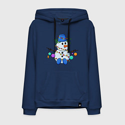 Толстовка-худи хлопковая мужская Веселый новогодний снеговик, цвет: тёмно-синий