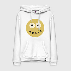 Толстовка-худи хлопковая мужская Music smile, цвет: белый