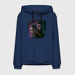 Толстовка-худи хлопковая мужская Девушка и парень в стиле киберпанк, цвет: тёмно-синий