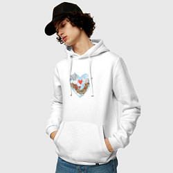 Толстовка-худи хлопковая мужская Голуби в сердце, цвет: белый — фото 2