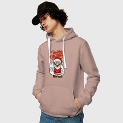 Толстовка-худи хлопковая мужская Christmas Mario, цвет: пыльно-розовый — фото 2