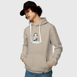 Толстовка-худи хлопковая мужская Пингвин на облаке, цвет: миндальный — фото 2