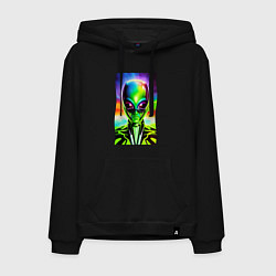 Толстовка-худи хлопковая мужская Alien - neural network - neon glow - pop art, цвет: черный
