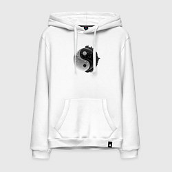 Толстовка-худи хлопковая мужская Черно-белая инь янь, цвет: белый