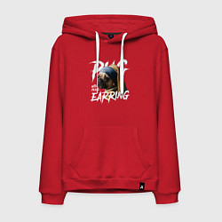Толстовка-худи хлопковая мужская Pug with a pearl earring, цвет: красный