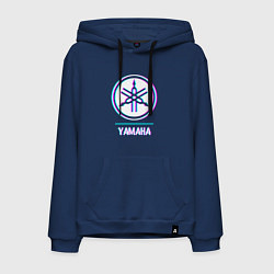 Толстовка-худи хлопковая мужская Значок Yamaha в стиле glitch, цвет: тёмно-синий