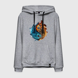 Толстовка-худи хлопковая мужская Стихии огня и воды, цвет: меланж
