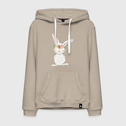 Толстовка-худи хлопковая мужская Милый кролик с венком на голове, цвет: миндальный