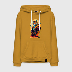 Толстовка-худи хлопковая мужская Tiger samurai - neural network, цвет: горчичный