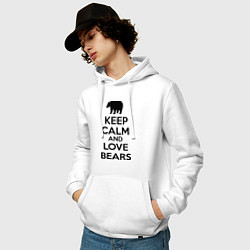 Толстовка-худи хлопковая мужская Keep Calm & Love Bears, цвет: белый — фото 2