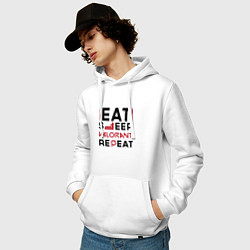 Толстовка-худи хлопковая мужская Надпись: eat sleep Valorant repeat, цвет: белый — фото 2