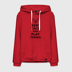 Толстовка-худи хлопковая мужская Keep Calm & Play tennis цвета красный — фото 1