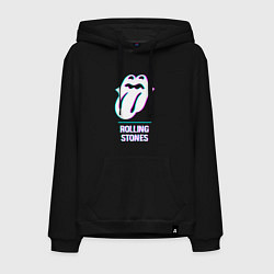 Толстовка-худи хлопковая мужская Rolling Stones glitch rock, цвет: черный