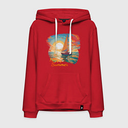 Толстовка-худи хлопковая мужская Счастливое яркое лето, цвет: красный