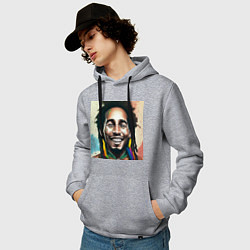 Толстовка-худи хлопковая мужская Боб Марли полон счастья Арт новой школы, цвет: меланж — фото 2