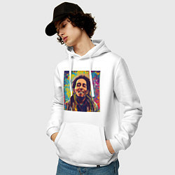 Толстовка-худи хлопковая мужская Граффити Кляксы Арт Боб Марли, цвет: белый — фото 2