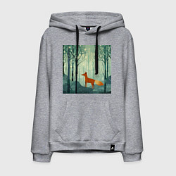Толстовка-худи хлопковая мужская Рыжая лисичка в лесу, цвет: меланж