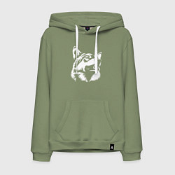 Толстовка-худи хлопковая мужская Голова волка Wolf head, цвет: авокадо