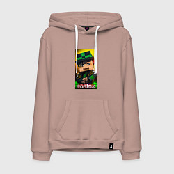 Толстовка-худи хлопковая мужская Roblox green man, цвет: пыльно-розовый