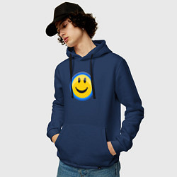 Толстовка-худи хлопковая мужская Смайлик улыбающийся эмодзи, цвет: тёмно-синий — фото 2
