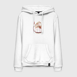 Толстовка-худи хлопковая мужская Волна пива на японском, цвет: белый