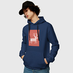 Толстовка-худи хлопковая мужская Новогодний олень орнамент вязанный свитер, цвет: тёмно-синий — фото 2
