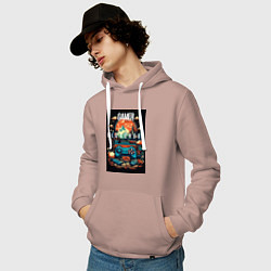 Толстовка-худи хлопковая мужская Геймер old school, цвет: пыльно-розовый — фото 2