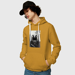 Толстовка-худи хлопковая мужская Cool bear - neural network - cyberpunk, цвет: горчичный — фото 2