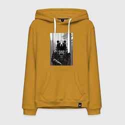 Толстовка-худи хлопковая мужская Cool bear - neural network - cyberpunk, цвет: горчичный