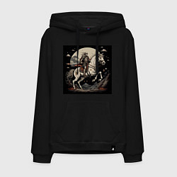 Толстовка-худи хлопковая мужская Рыцарь на коне под луной, цвет: черный
