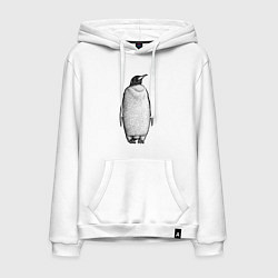 Толстовка-худи хлопковая мужская Пингвин стоит анфас, цвет: белый