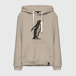 Толстовка-худи хлопковая мужская Пингвин сбоку, цвет: миндальный