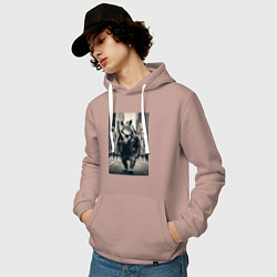 Толстовка-худи хлопковая мужская Могучий носорог житель Нью-Йорка - нейросеть, цвет: пыльно-розовый — фото 2