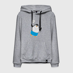 Толстовка-худи хлопковая мужская Пингвин волейболист, цвет: меланж