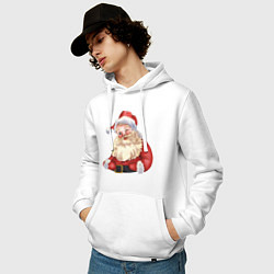 Толстовка-худи хлопковая мужская Дед мороз с улыбкой, цвет: белый — фото 2