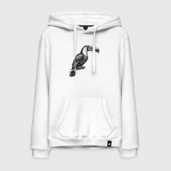 Толстовка-худи хлопковая мужская Тукан на жердочке, цвет: белый