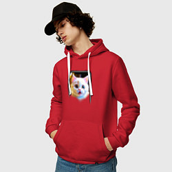 Толстовка-худи хлопковая мужская Кот в смартфоне, цвет: красный — фото 2