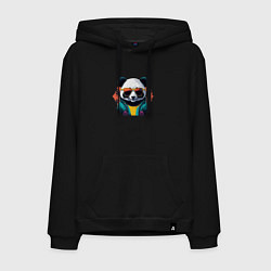 Толстовка-худи хлопковая мужская Стильная панда в очках, цвет: черный