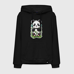 Толстовка-худи хлопковая мужская Медвежонок панды в наушниках, цвет: черный