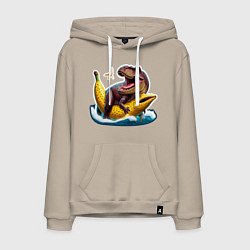 Толстовка-худи хлопковая мужская Членозавр Рекс, цвет: миндальный