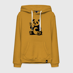 Толстовка-худи хлопковая мужская Сидящая панда с бамбуком в лапе, цвет: горчичный
