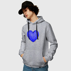 Толстовка-худи хлопковая мужская Синее сердце нарисованное карандашами, цвет: меланж — фото 2