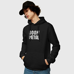 Толстовка-худи хлопковая мужская Надпись Doom metal, цвет: черный — фото 2