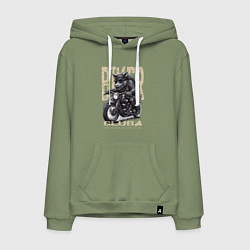 Толстовка-худи хлопковая мужская Байкер кабан на мотоцикле, цвет: авокадо