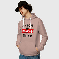 Толстовка-худи хлопковая мужская Антон всегда прав - корона, цвет: пыльно-розовый — фото 2