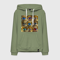 Толстовка-худи хлопковая мужская Золотые глаза разного цвета в стиле стимпанк, цвет: авокадо