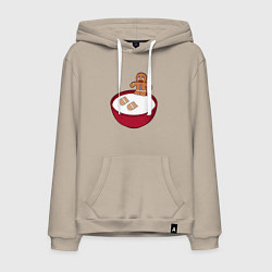 Толстовка-худи хлопковая мужская Человечек пряник, цвет: миндальный