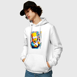 Толстовка-худи хлопковая мужская Bart Simpson with a kitten - ai art, цвет: белый — фото 2