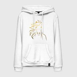 Толстовка-худи хлопковая мужская Золотой силуэт лошади, цвет: белый